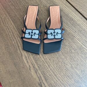Ganni Black Sandals with Silver Embellishment